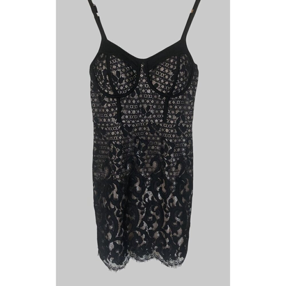 Guess Black Lace Bustier Mini Dress Womens S Date Night Evening Cocktail Party